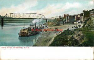 7 Postcards, Wheeling, West Virginia, River Scenes, Steamers, Bridge, Night