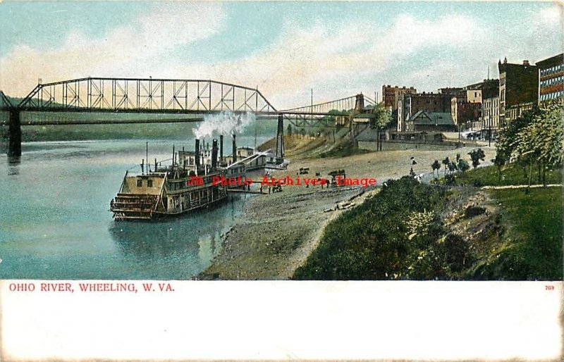 7 Postcards, Wheeling, West Virginia, River Scenes, Steamers, Bridge, Night