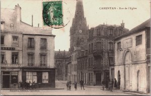 France Carentan Rue de l'Eglise Vintage Postcard C084