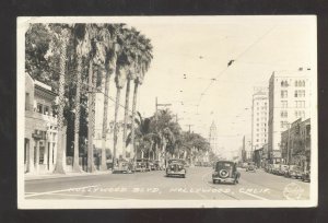 RPPC HOLLYWOOD CALIFORNIA DOWNTOWN STREET SCENE OLD CARS REAL PHOTO POSTCARD