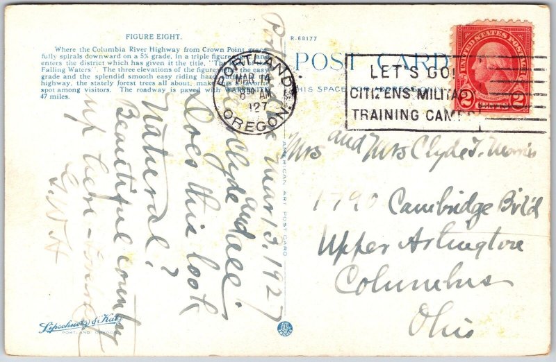 Oregon OR, 1927 Columbia River Highway, Figure Eight, Three Elevations, Postcard