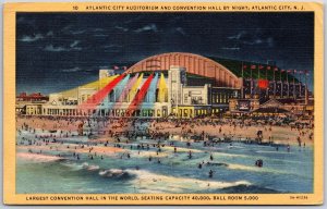 1948 Atlantic City Auditorium Convention Hall Night New Jersey Posted Postcard