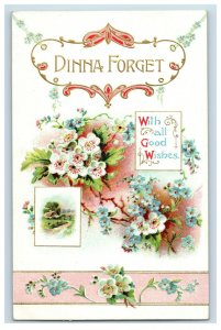 c.1910 Fab Dinna Forget Embossed Flowers Art Nouveau Vintage Postcard F51