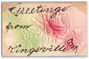 c1910 Greetings from Kingsville Ontario Embossed Airbrush Glitter Postcard