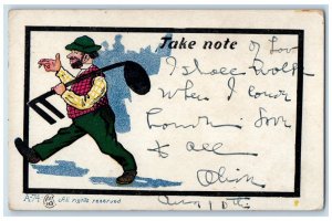 1908 Man  Take Note Hobo Write Away Baltimore Maryland MD Antique Postcard 