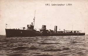 British Royal Navy HMS LARK Torpedo Boat c.1910 Vintage  Postcard