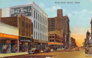 Main Street Woolworth Scott Kresge Stores Quincy Illinois 1946 linen postcard