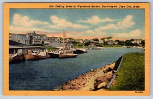 Fishing Boats, Wychmere Harbor, Harwichport, Cape Cod MA, Vintage Linen Postcard