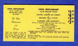 Vintage 1968 Copa Restaurant Coupon, Springfield, Massachusetts/MA