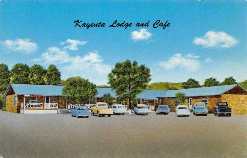 KAYENTA LODGE & CAFE Kayenta, Arizona Old Cars Roadside c1950s Vintage Postcard 