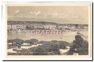 Switzerland Postcard Geneva Old English Garden and dock Montblanc