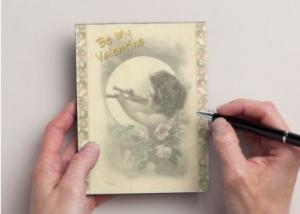 Handmade Valentine Postcards Set of 6, Old Fashioned Cupid and Country Roses