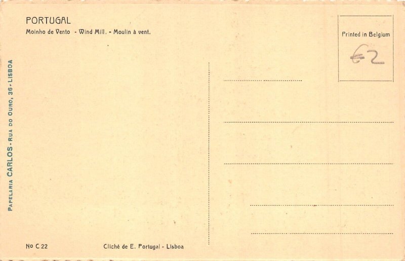 Portugal Moinho de Vento Windmill vintage postcard
