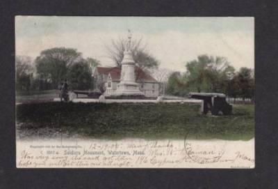 MA Soldier's Monument WATERTOWN MASS POSTCARD UDB 1905