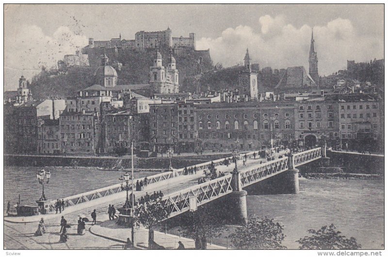 Saltzburg , Stadtbrucke mit der Festung , Austria , 00-10s