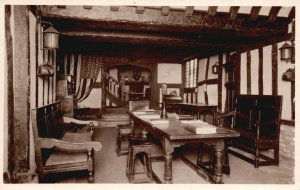 Vintage Postcard 1920's Harvard House Reading Room Oak Beams Walls and Floor