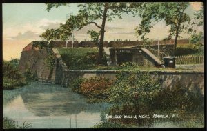 The Old Wall & Moat. Manila, P.I. Vintage Philippines view postcard. Unposted