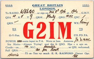 Radio Card G2IM Great Btitain London Amateur Station Posted Postcard