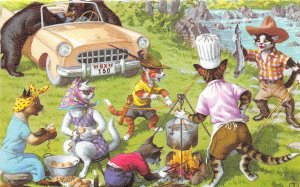 G91/ Dressed Cats Alfred Mainzer Postcard c1940s Camping Bears Car 19