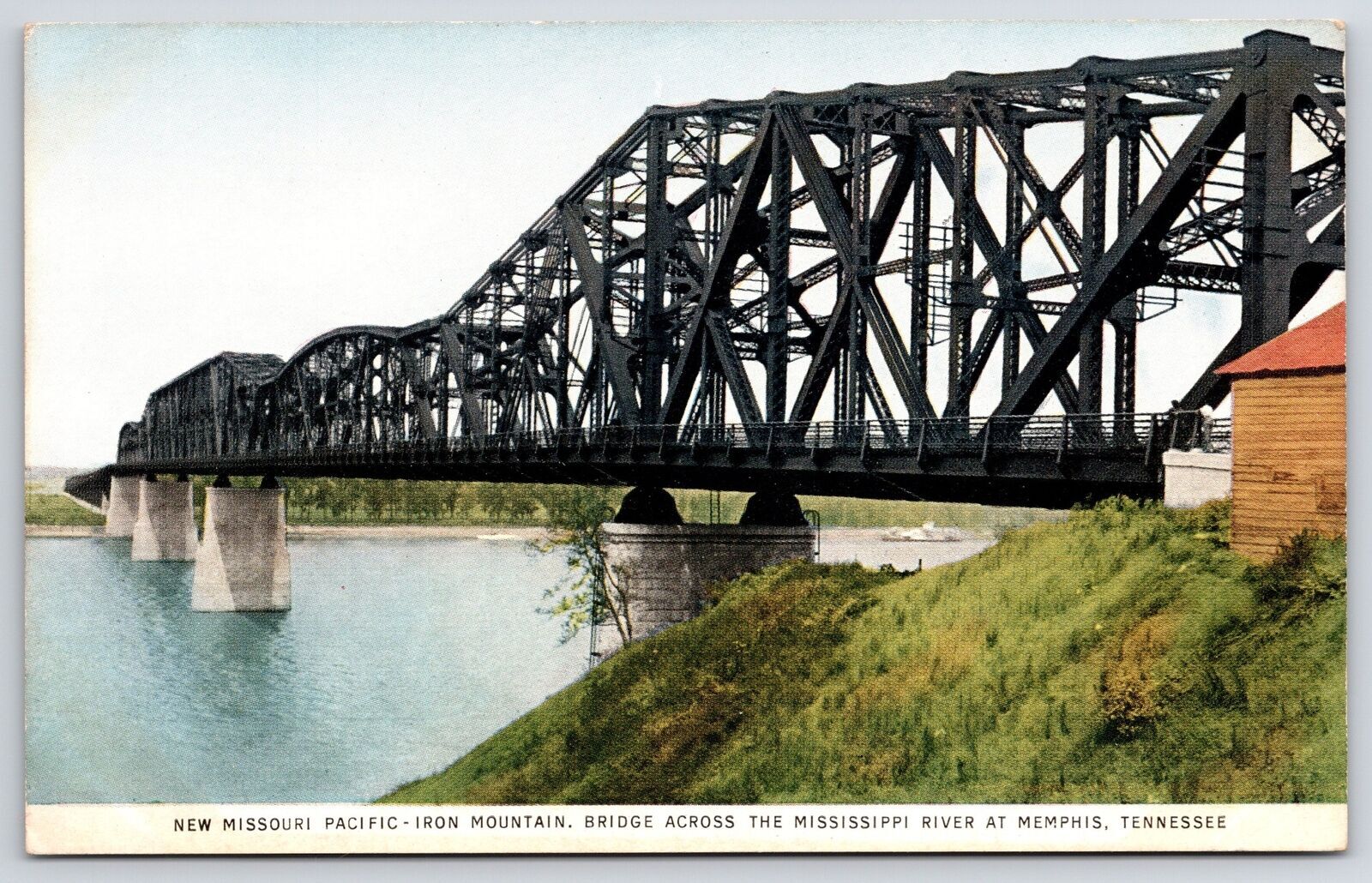 Postcard Missouri Pac. Iron Mountain Bridge Across Mississippi River