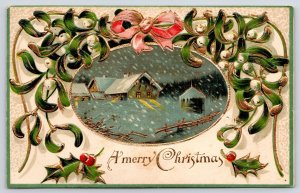 Christmas~Mistletoe Over Night Lights Home Vignette~Snow Storm~1908 PC~Germany