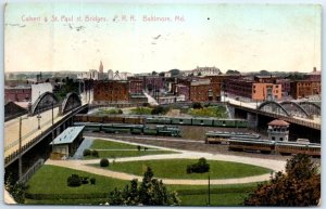 Postcard - Calvert & St. Paul st. Bridges, P. R. R. - Baltimore, Maryland