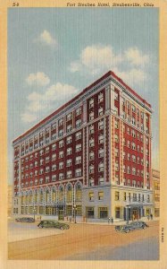 STEUBENVILLE OH Ohio FORT STEUBEN HOTEL & Street View~Cars c1940s Linen Postcard