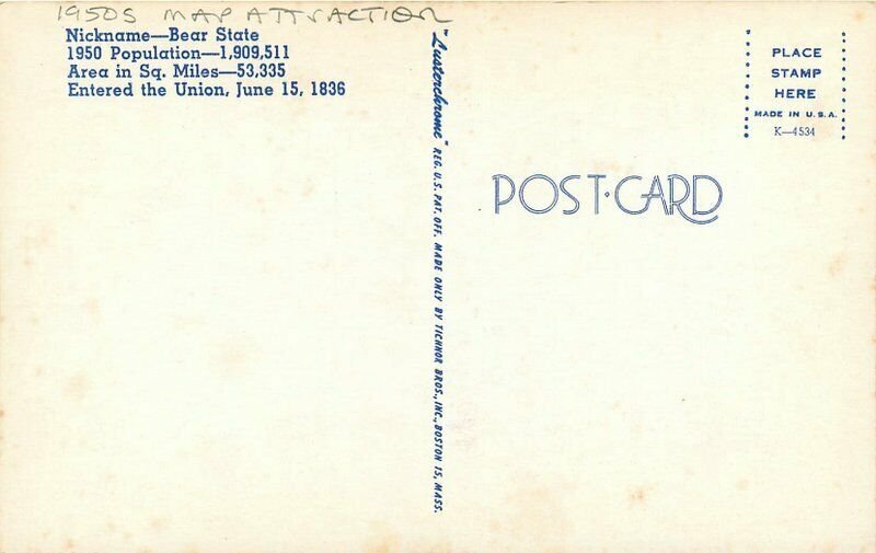 Arkansas 1950s Map Attractions Postcard Tichnor 8545