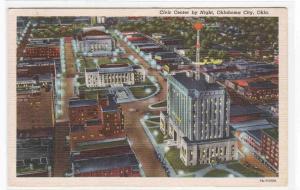 Civic Center by Night Oklahoma City OK 1946 linen postcard