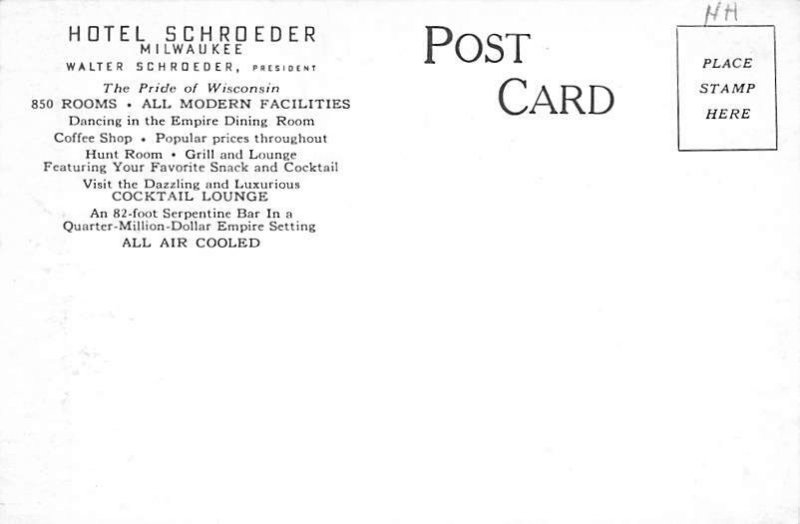 Hotel Shroeder Cocktail Lounge Milwaukee WI 