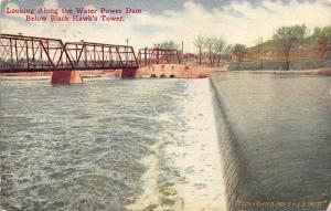 IL, Illinois   WATER POWER DAM~BLACK HAWK'S DAM  Railroad Bridge  1909 Postcard