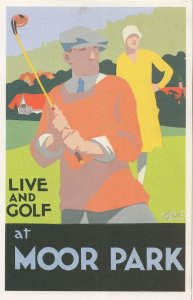 Golf at Moor Park Hertfordshire Old Travel Train Poster Postcard