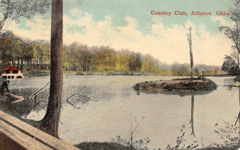 ALLIANCE, Ohio~OH   COUNTRY CLUB  Lake~Submerged Trees~Boathouse   1913 Postcard