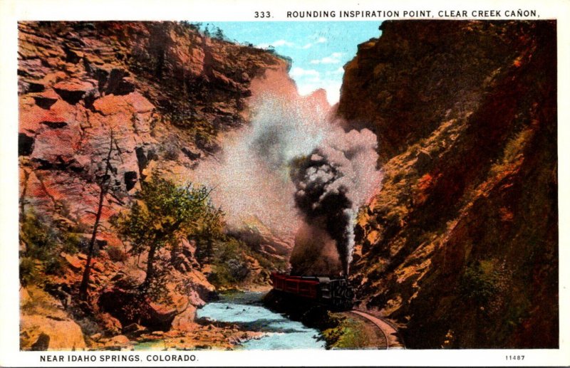 Colorado Clear Creek Canyon Train Rounding Inspiration Point Curteich