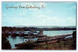 c1950's Greetings From Guttenberg Lake Navigation Locks Ferry Iowa IA Postcard