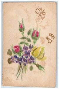 c1910's Tulips Flowers Butterfly Hand Drawn Art Posted Antique Postcard