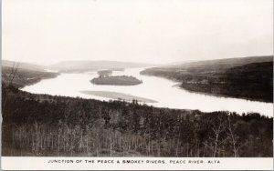 Peace River Alberta AB Junction of Peace & Smokey Rivers Unused RP Postcard H57