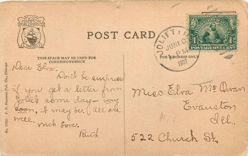 Illinois Joliet Public Library pm 1907 Poscard