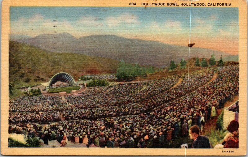 California CA postcard Hollywood Bowl music dome linen POSTED Curt Teich 