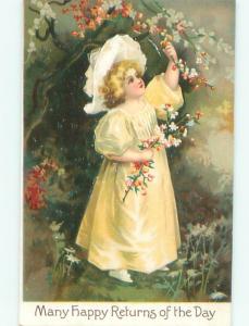 Pre-Linen PRETTY GIRL PICKING FLOWER BLOSSOMS FROM TREE AC1672