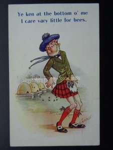 Scotland BEE KEEPING - YE KEN AT THE BOTTOM O' ME Old Comic Postcard D. Tempest