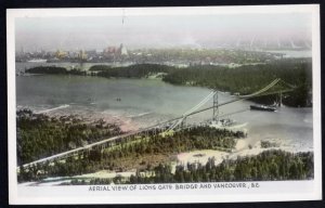 British Columbia VANCOUVER Aerial View Lions Gate Bridge Hand Tinted RPPC