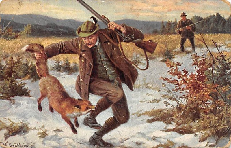 Hunter Being Biten by a Fox Hunting Unused 