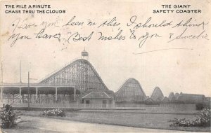 Brighton Beach New York Brooklyn Giant Safety Roller Coaster Postcard AA70057