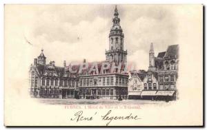 Old Postcard Furnes Belgium City Hall and the court