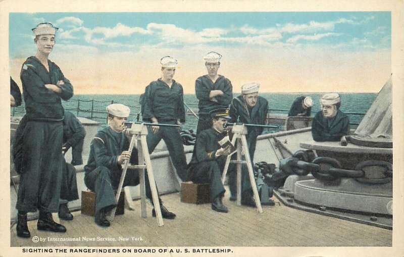 WWI Postcard U.S. Navy Sailors Sighting the Rangefinders On Board a Battleship