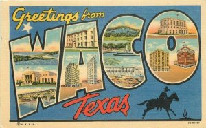 Waco Texas Large Letters multi View BW News Teich linen Postcard 22-60