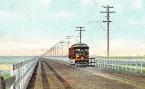 One Mile Bridge Over Hampton River Vintage Postcard - Trolley Car