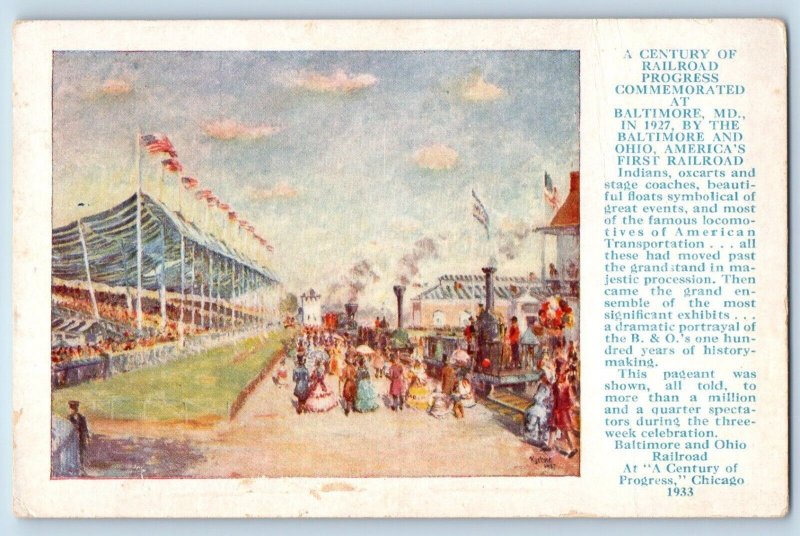 Baltimore Maryland Postcard Century Railroad Progress Commemorated c1933 Vintage