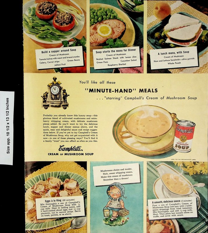 1948 Campbell's Cream of Mushroom Soup Recipe Vintage Print Ad 4376